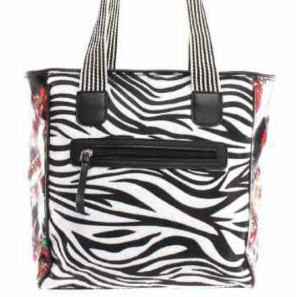 Zebra striped tote bag with floral detail - Picture 2 of 2